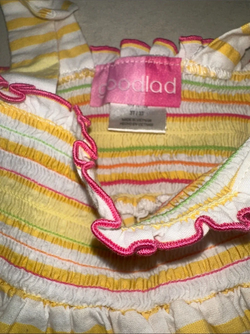 Kids Size 3T Goodlad Yellow Striped Sundress with Beach Appliques
